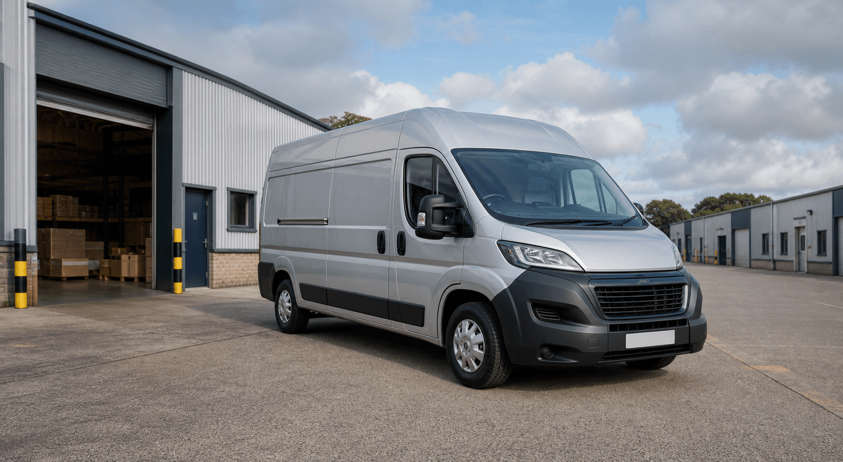 Modern self-drive rental van ready for loading in Newark
